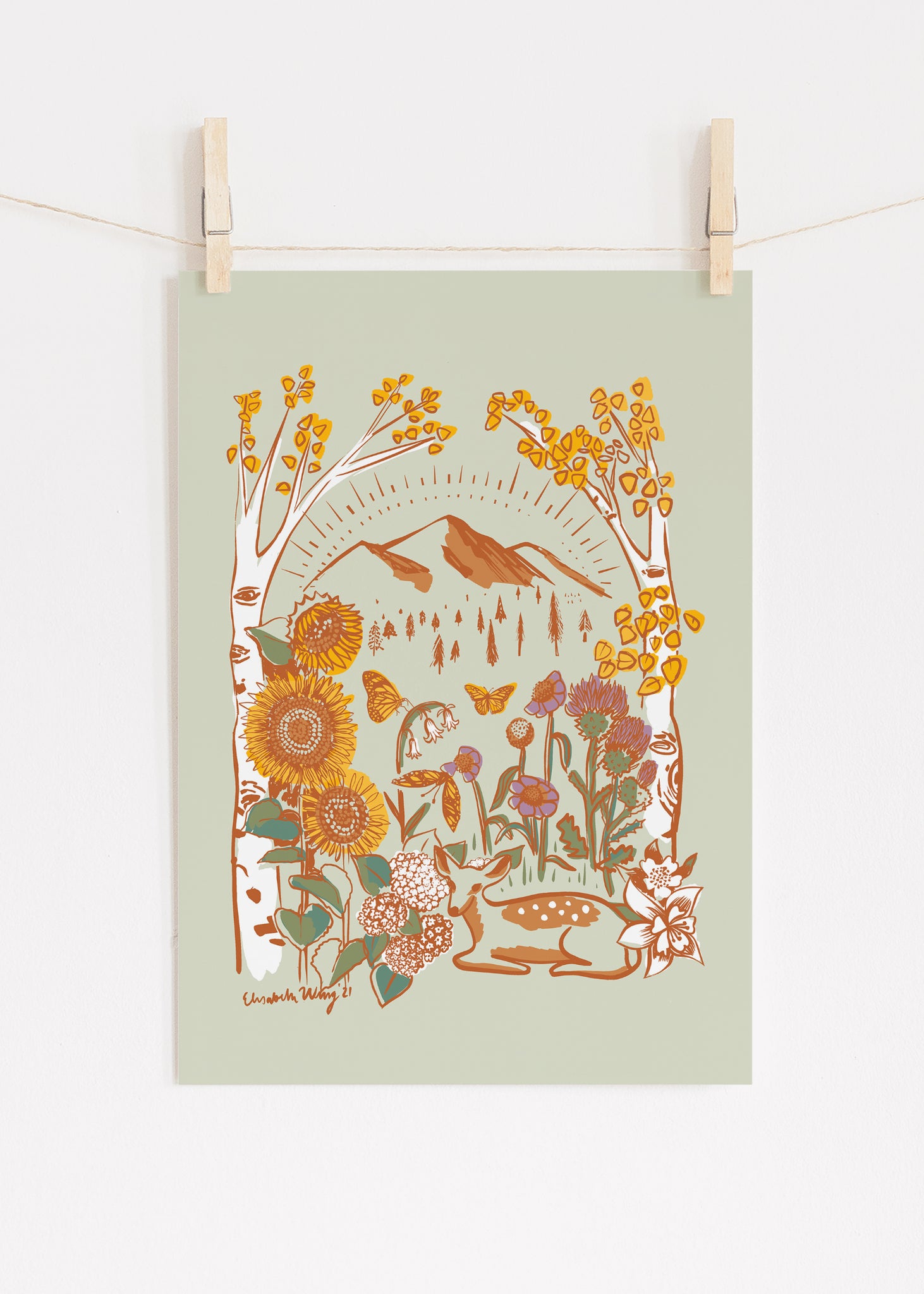Fall Forest in Mint Art Print